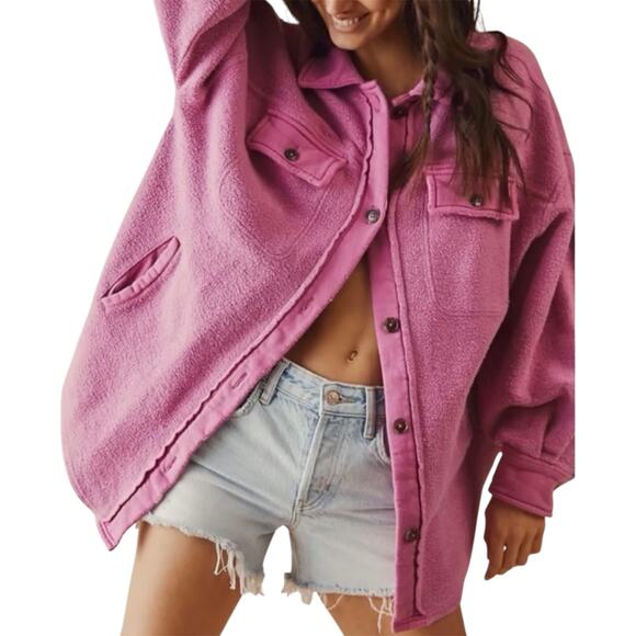 Free People Jackets & Blazers - Free People We the Free Ruby Shirt Jacket Shacket Fleece Oversized Button Pink S